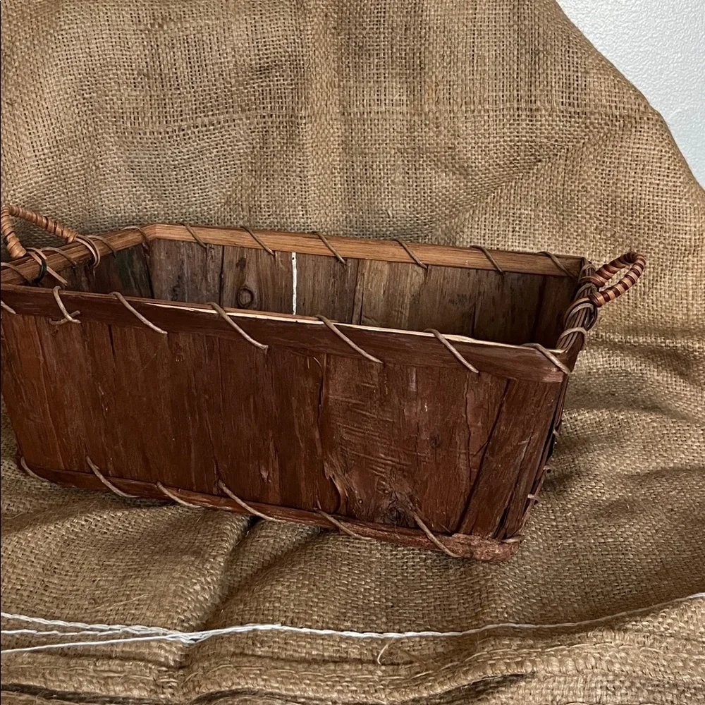 Rustic Brown Wood Basket with Handles - Home Accents